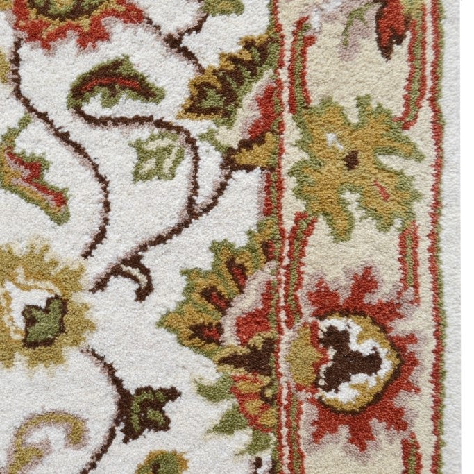 Handmade Ivory & Cream Floral Leaves Wool Rug - Floor Runner