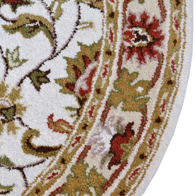 Handmade Ivory & Cream Floral Leaves Wool Rug - Round