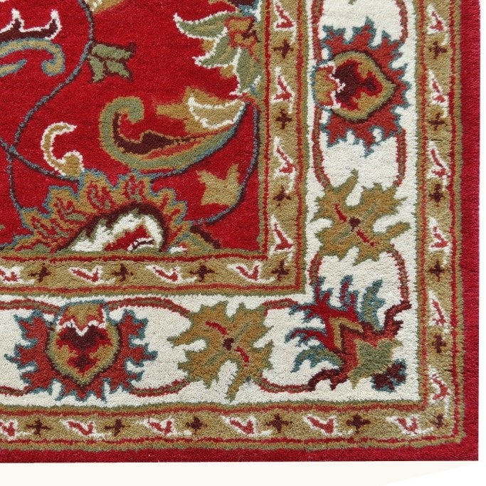 Handmade Red & Cream Floral Leaves Wool Rug (Available in 4 Sizes)