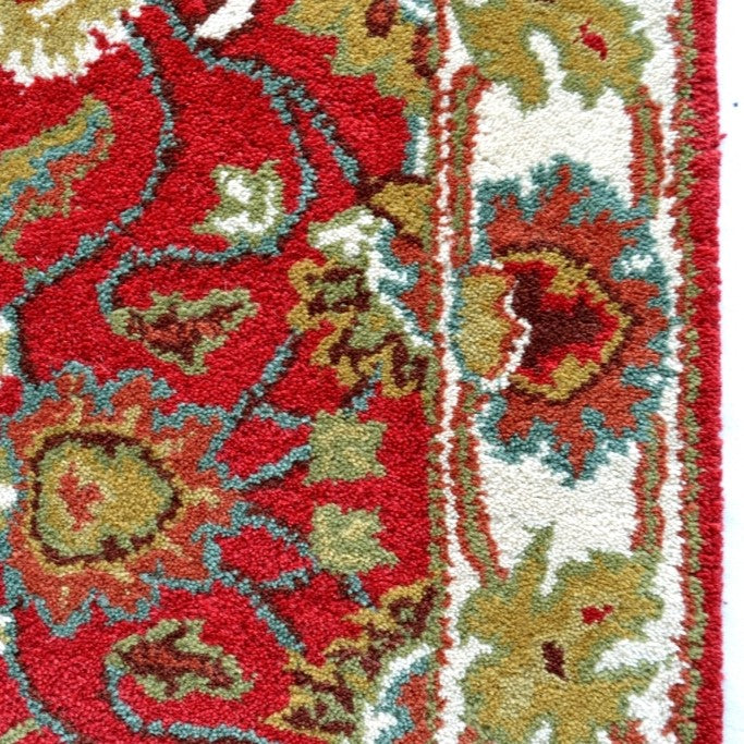 Handmade Red & Cream Floral Leaves Wool Rug - Floor Runner