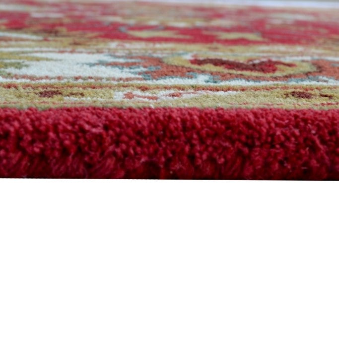 Handmade Red & Cream Floral Leaves Wool Rug (Available in 4 Sizes)