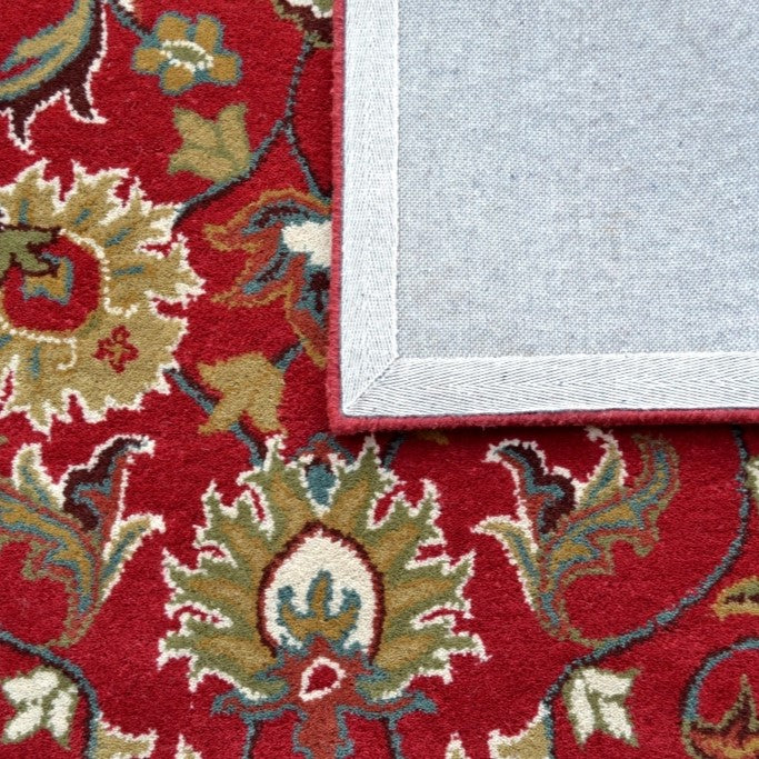 Handmade Red & Cream Floral Leaves Wool Rug (Available in 4 Sizes)