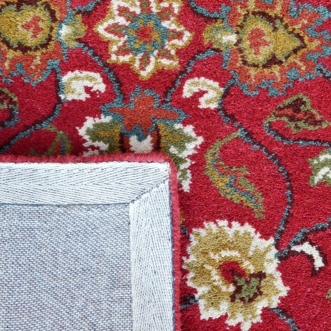 Handmade Red & Cream Floral Leaves Wool Rug - Floor Runner