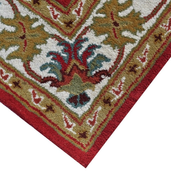 Handmade Red & Cream Floral Leaves Wool Rug (Available in 4 Sizes)