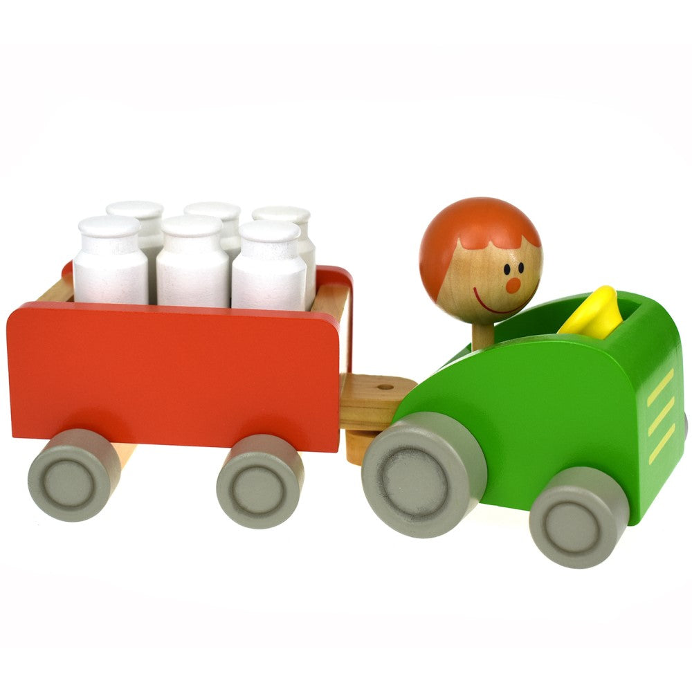 Toddlers Wooden Milk Bottle Bowling Set in Tractor N Pull Toy