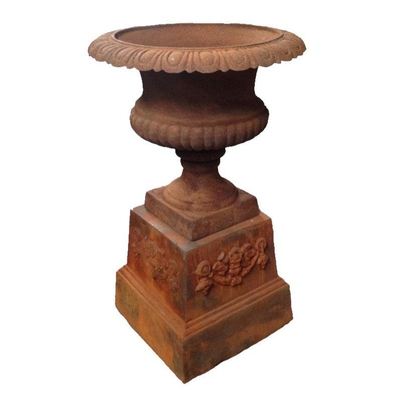 Narrow Goblet Cast Iron Urn With Pedestal