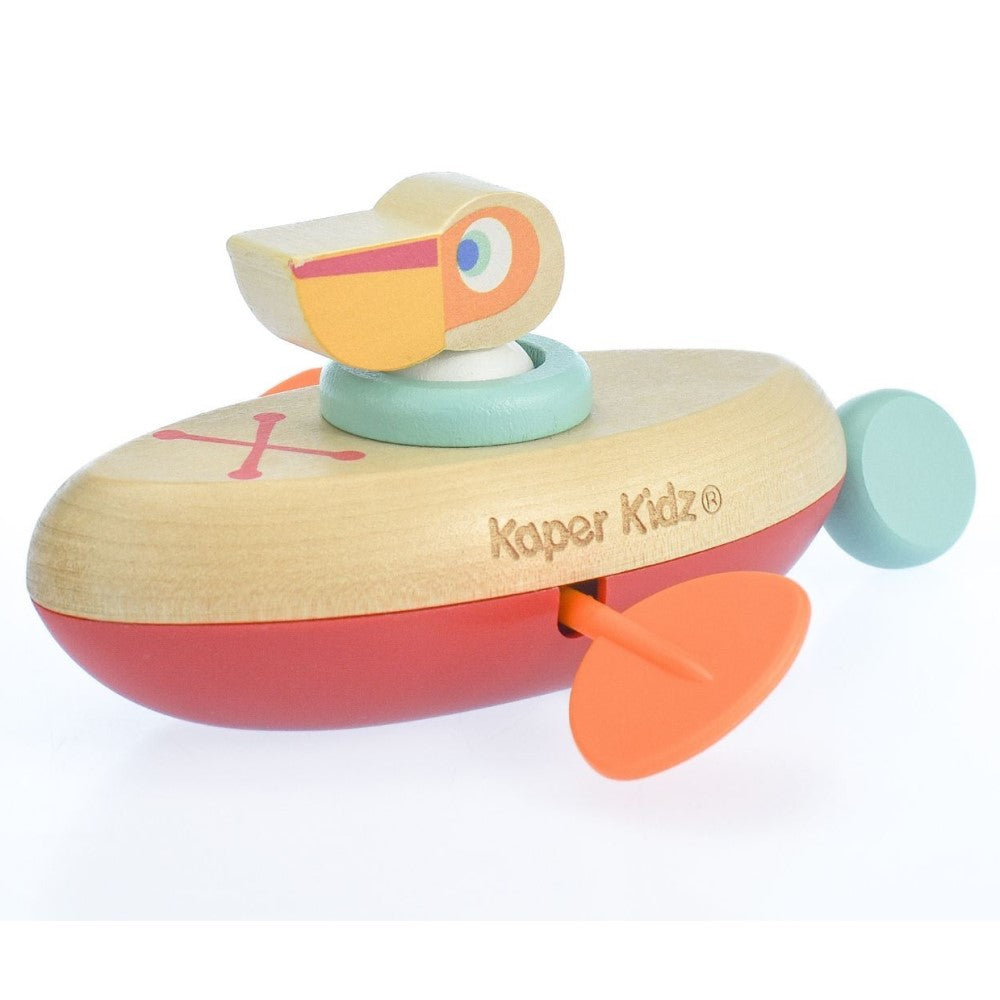 Pelican On Canoe Wooden Pull String Kids Bath Toy