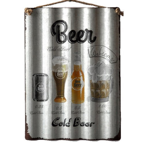 Retro "Cold Beer" Corrugated Tin Wall Sign