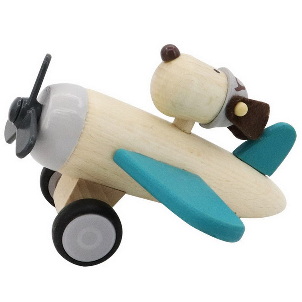 Retro Dog Pilot Wooden Plane Green