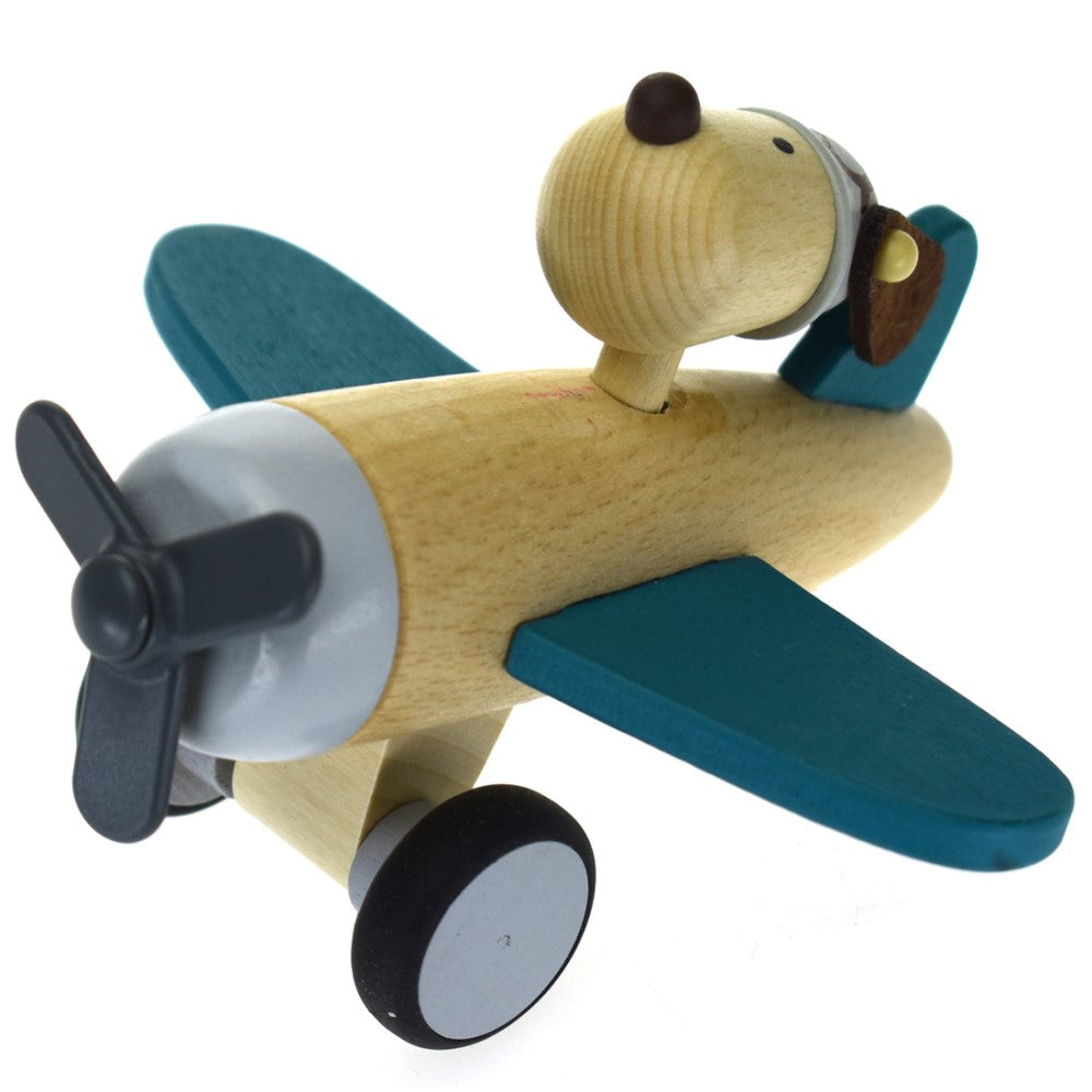 Retro Dog Pilot Wooden Plane Green