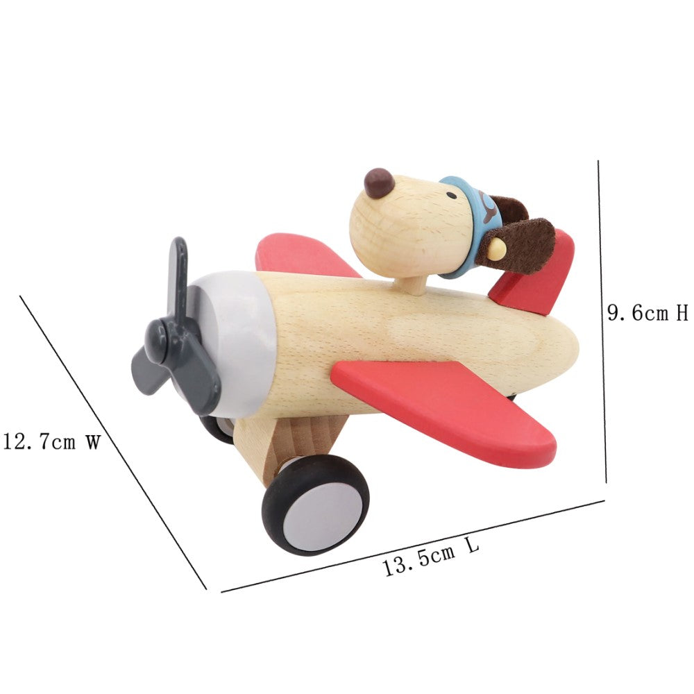 Retro Dog Pilot Wooden Plane Red