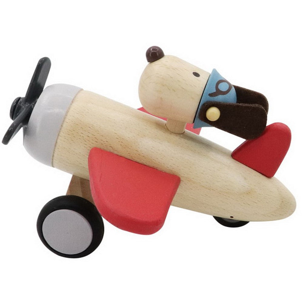 Retro Dog Pilot Wooden Plane Red