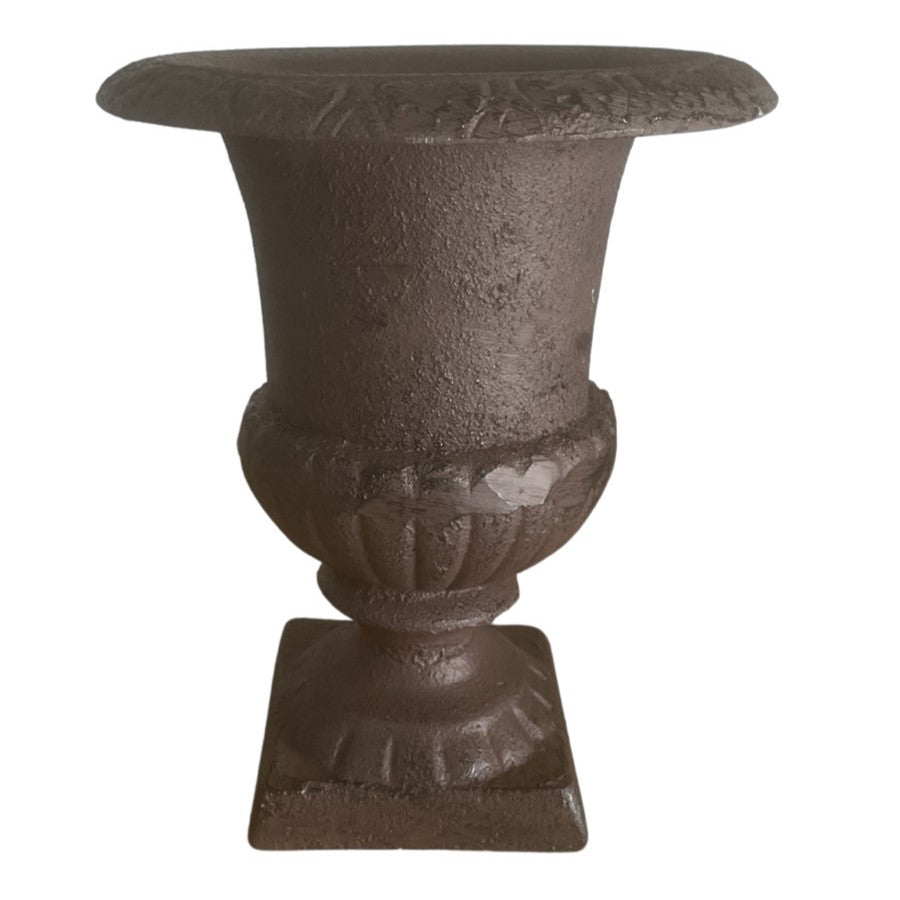 Sleek Cast Iron Urn - Antique Rust