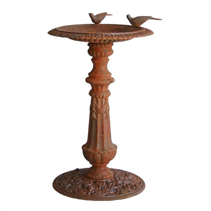 Victorian Splendor Cast Iron Bird Bath - Natural Rust