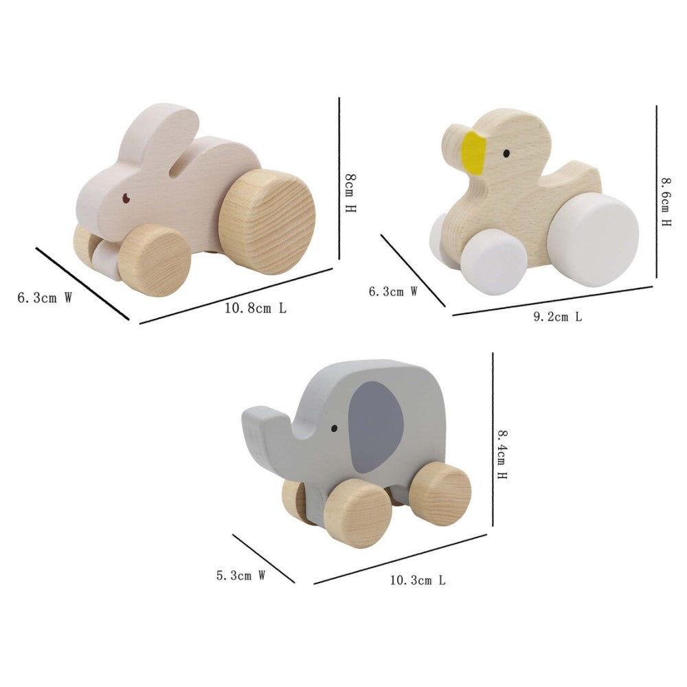 Wooden Animal Pull Toys Set of 3 (Bulk Buy)