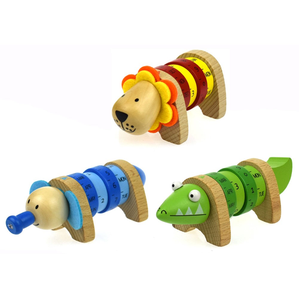 Set of 3 Wooden Animals Perpetual Calendar