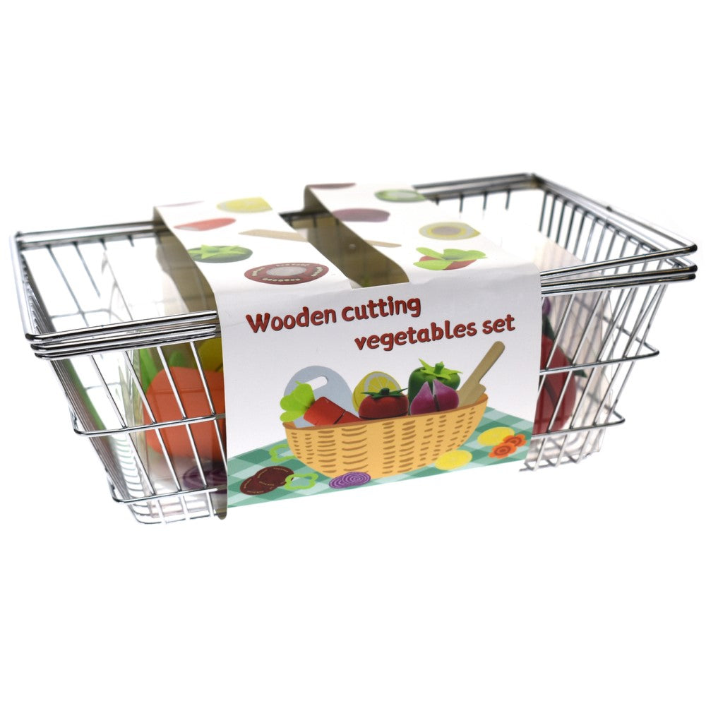 Wooden Cutting Vegetables Set In Metal Basket