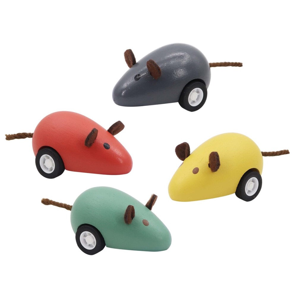 Wooden Pull Back Mouse Toy Set of 4