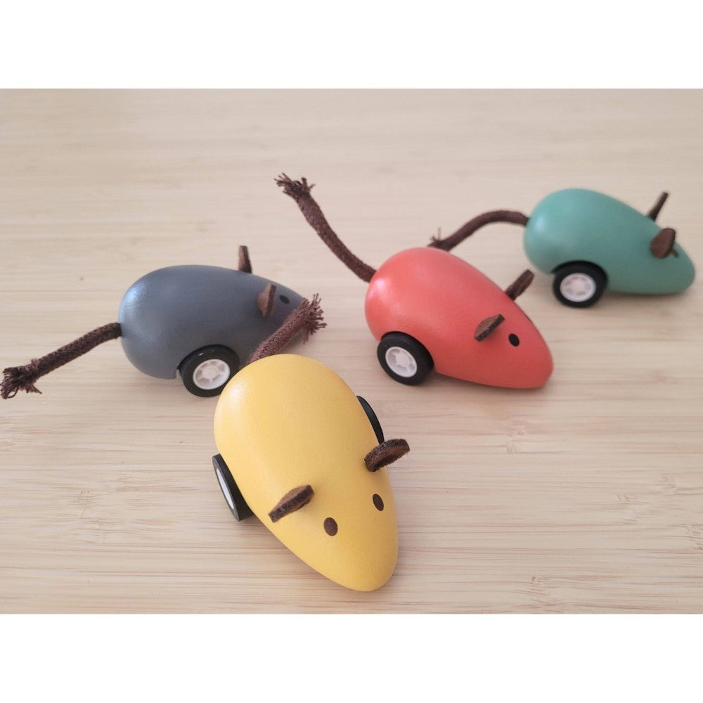 Wooden Pull Back Mouse Toy Set of 4