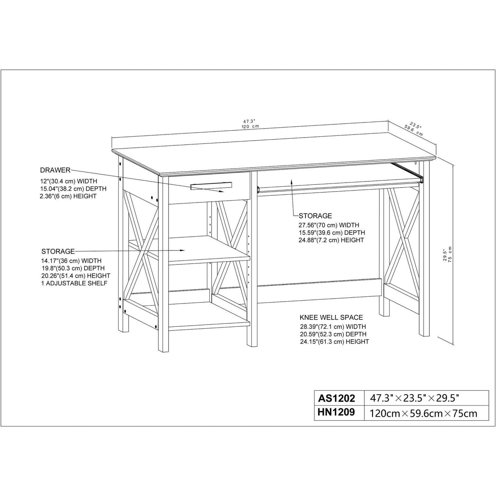 1.2m Writing Desk With Keyboard & Shelf