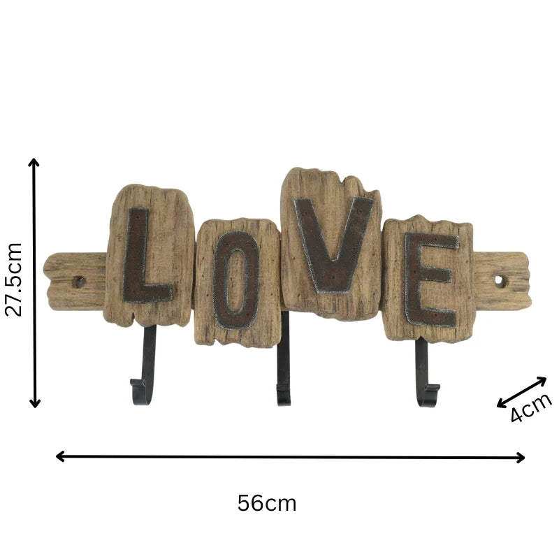 Handcrafted 'Love' 3-Hook Wall Hanging