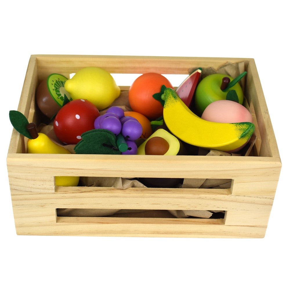 12Pcs Wooden Fruits Set With Wooden Crate