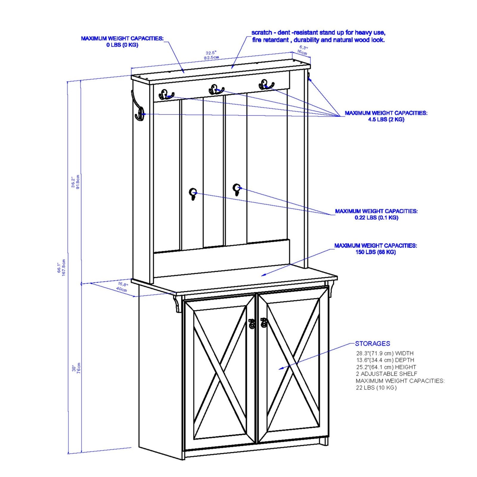 2-Door Hall Tree in Antique White for Classic Living