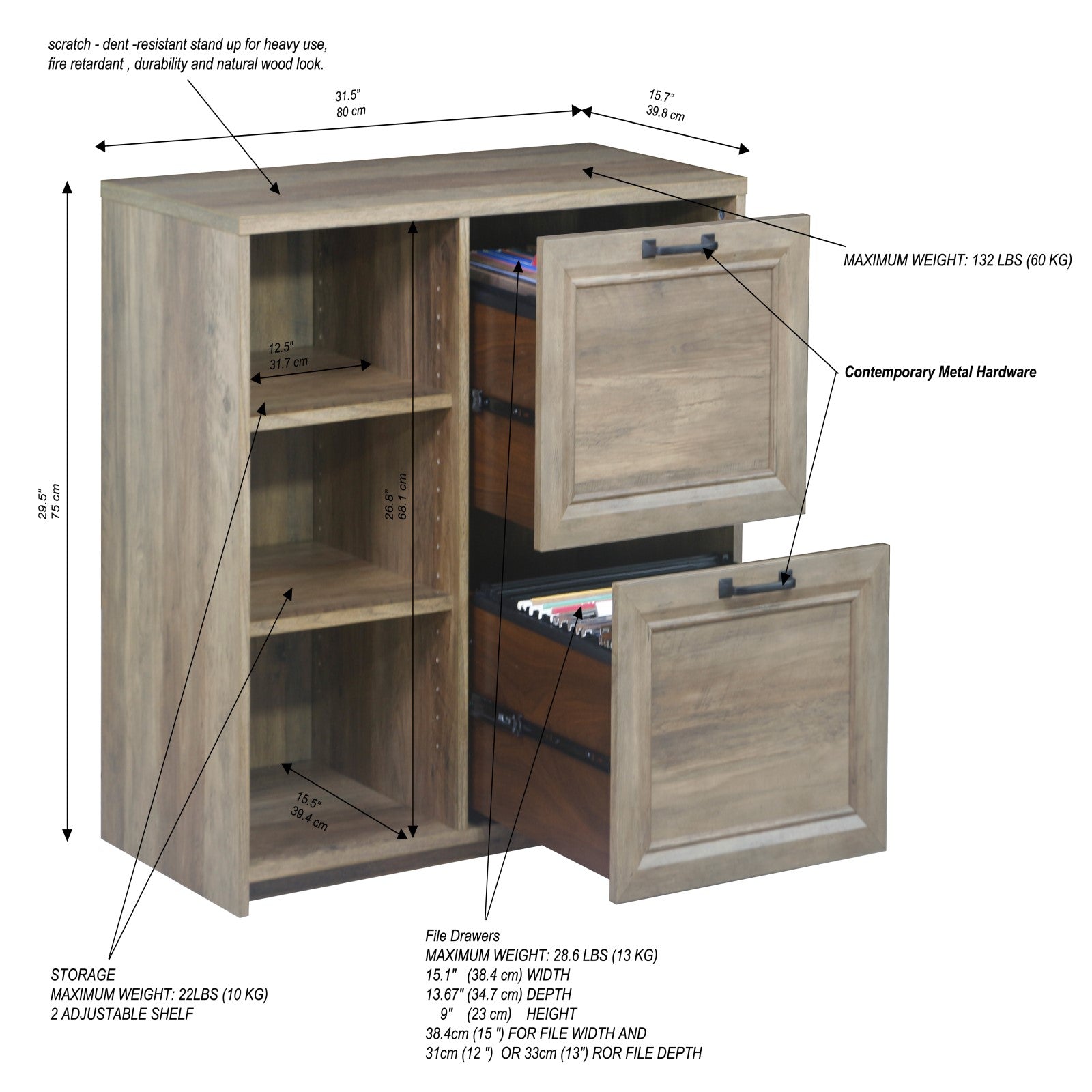 2-Drawer File Cabinet in Timeless Rustic Oak