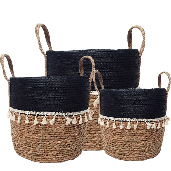 2-Tone Trish V-shape Basket with Tassels - Set of 3