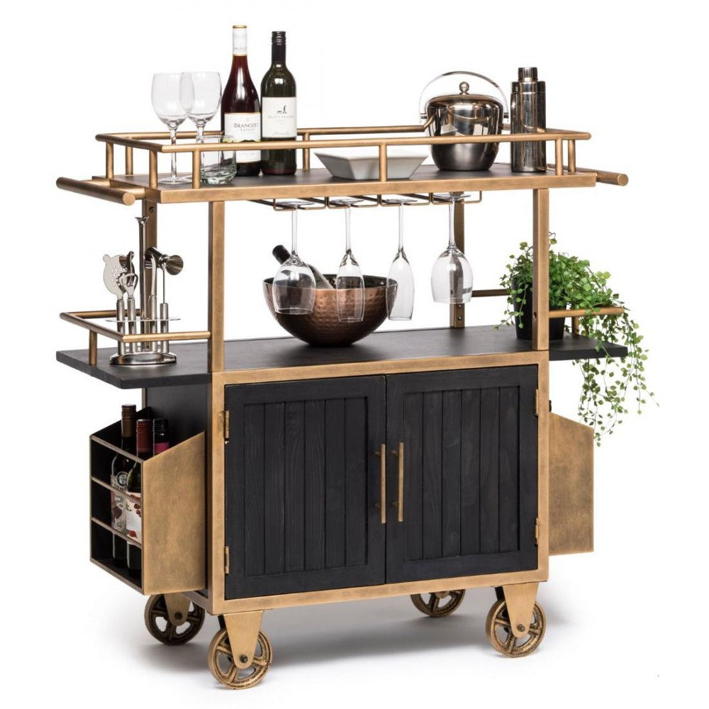 Industrial Brass & Black 3 Tier Drinks Cart