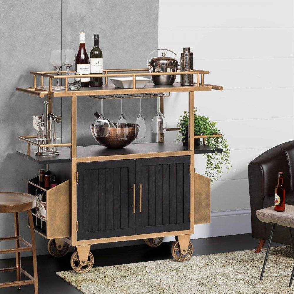 Industrial Brass & Black 3 Tier Drinks Cart