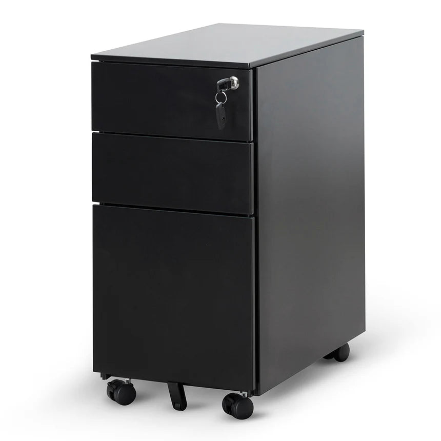 3 Drawers Slim Wooden Mobile Pedestal - Black