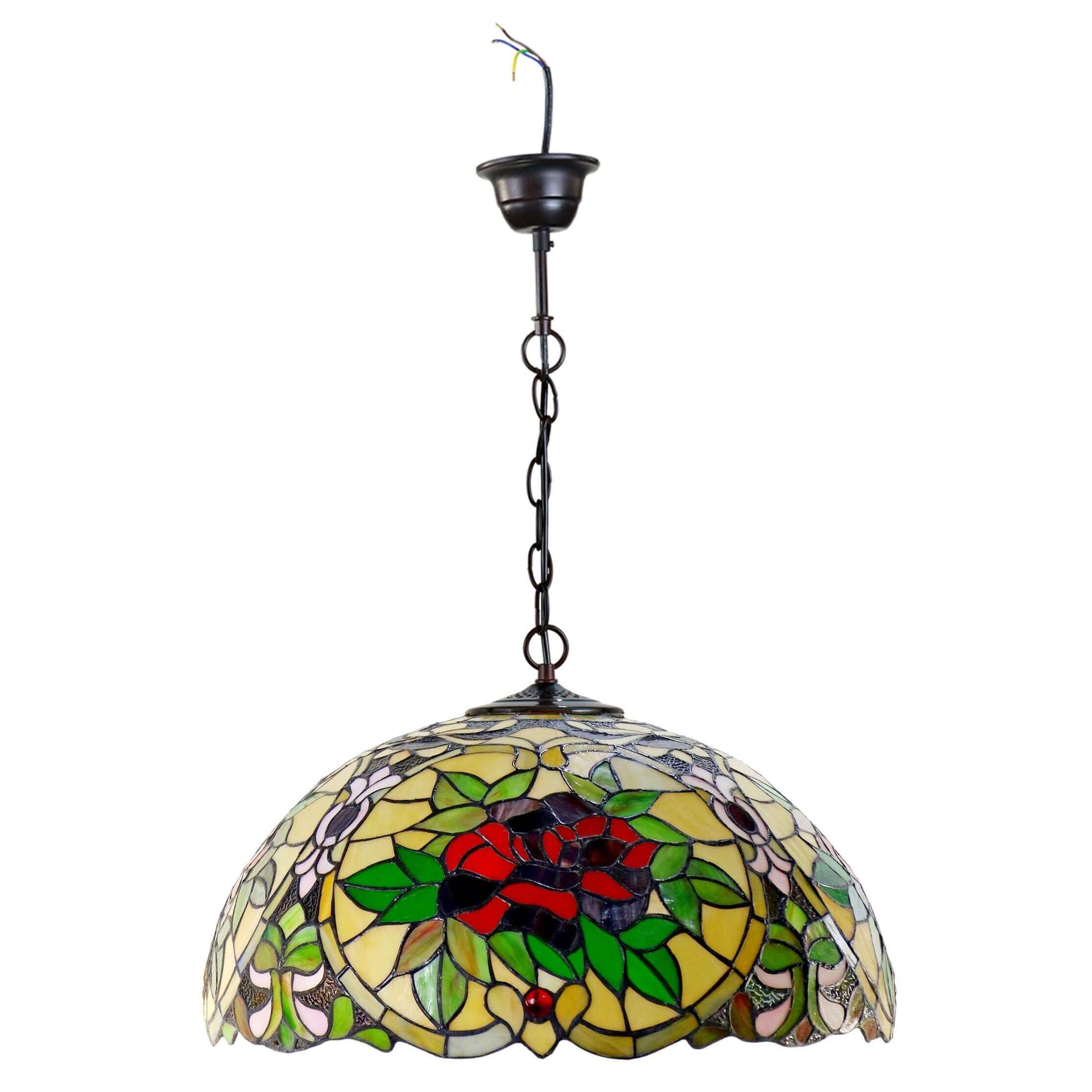 4 Red Roses Tiffany Stained Glass Hanging Lamp