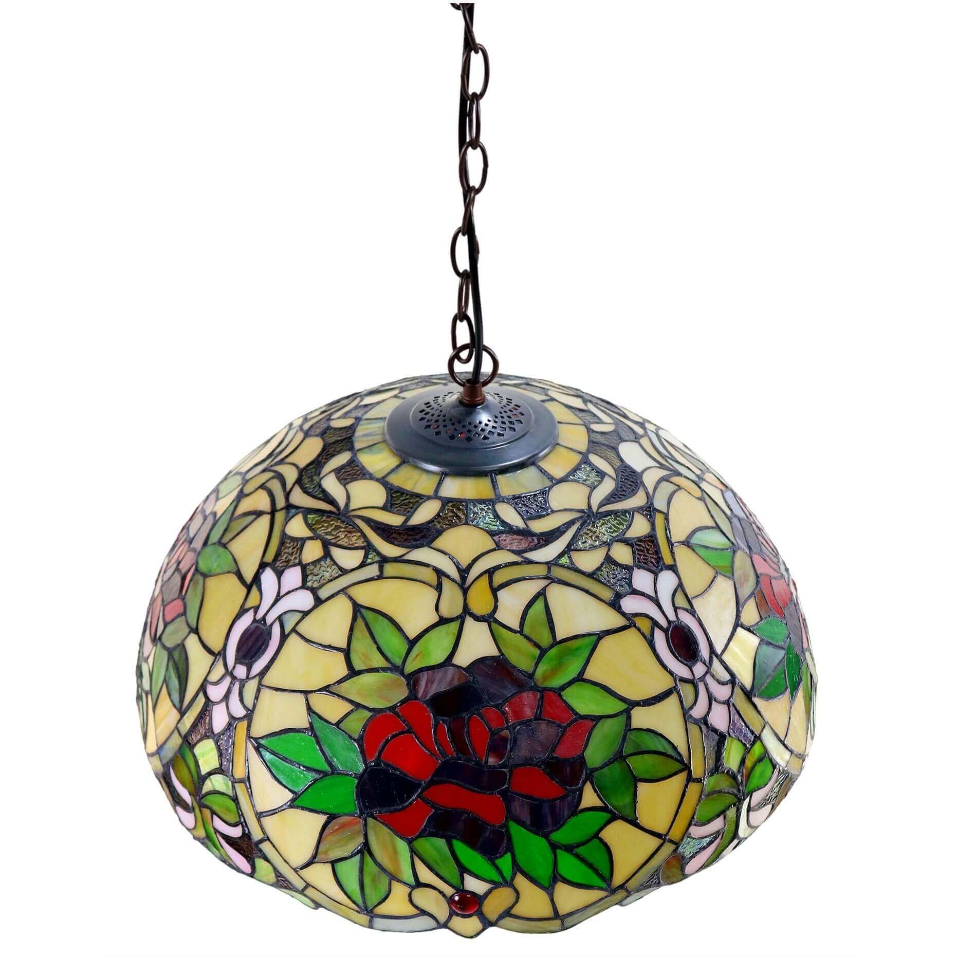 4 Red Roses Tiffany Stained Glass Hanging Lamp