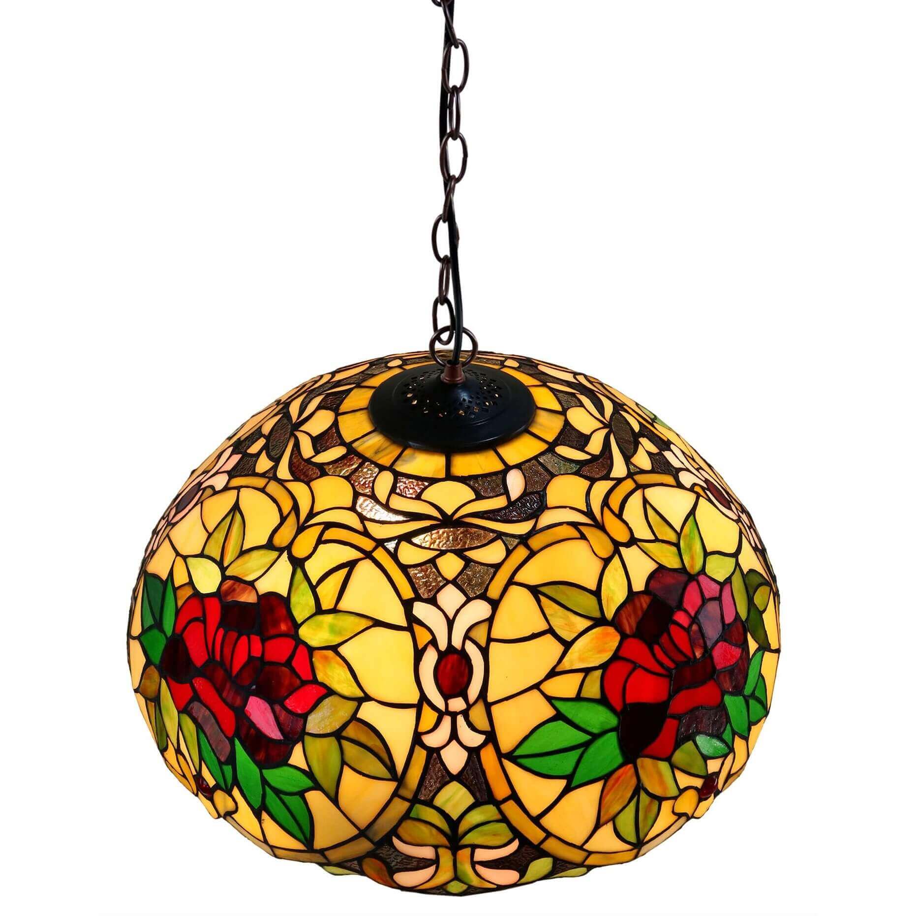 4 Red Roses Tiffany Stained Glass Hanging Lamp