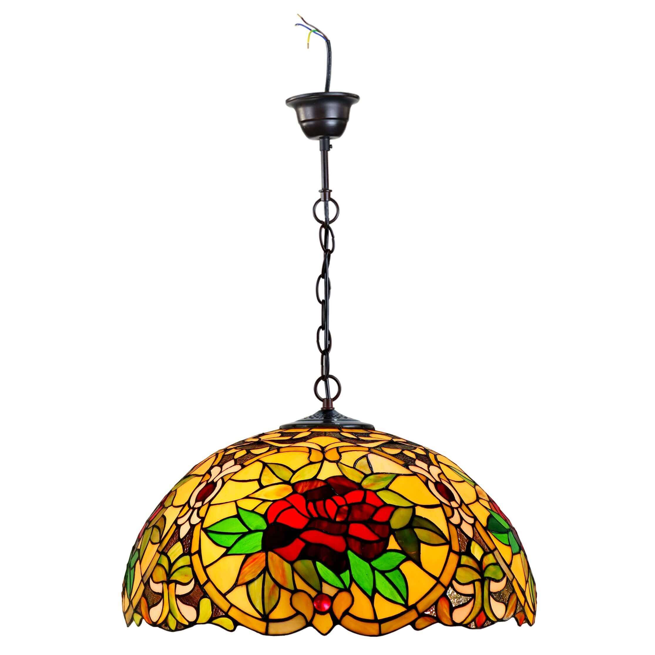 4 Red Roses Tiffany Stained Glass Hanging Lamp