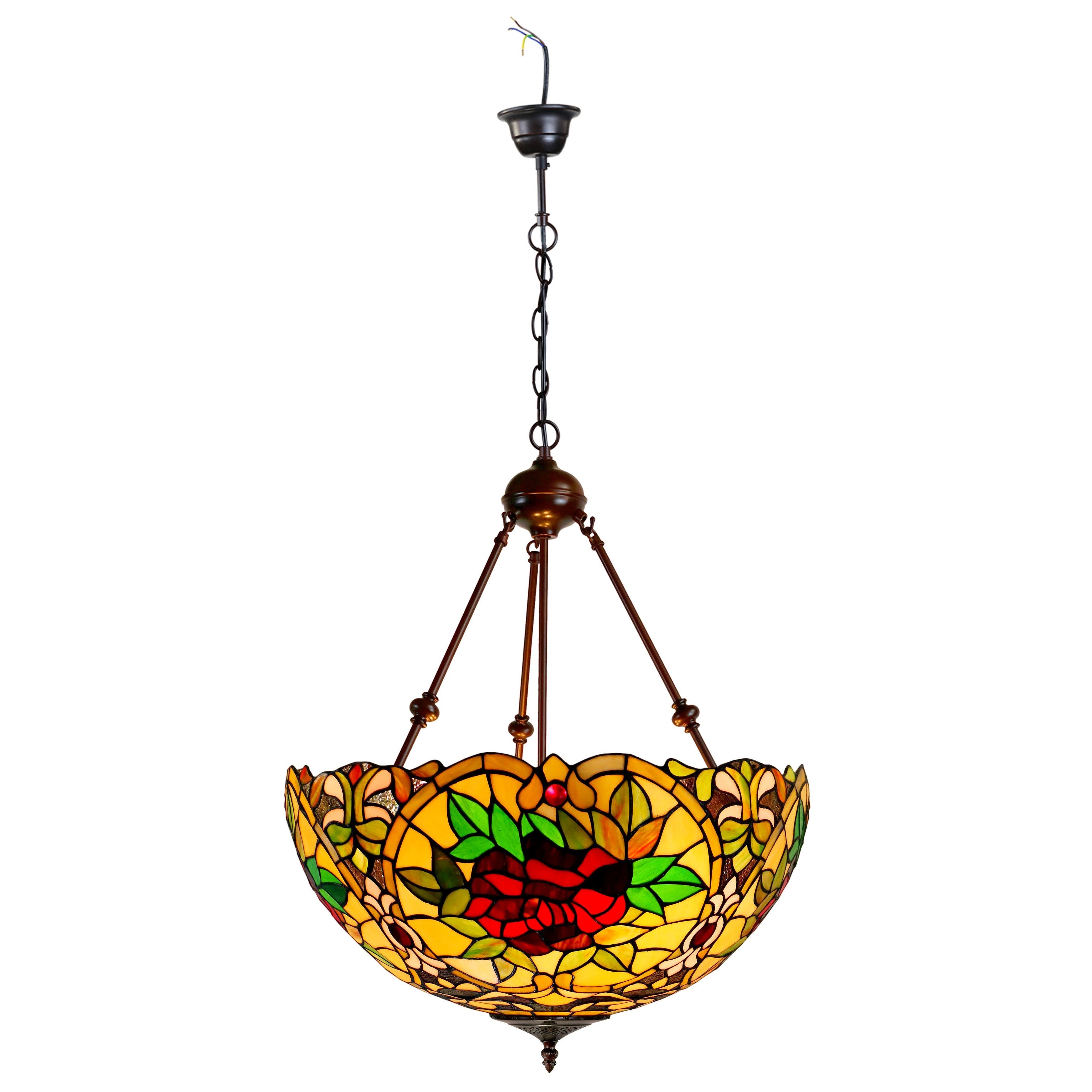 4 Red Roses Tiffany Stained Glass Pendant Lamp