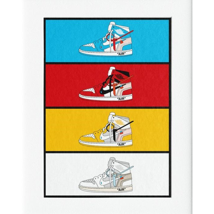 4 x Jordan Shoes Mounted Print Wall Decor - 40x50cms