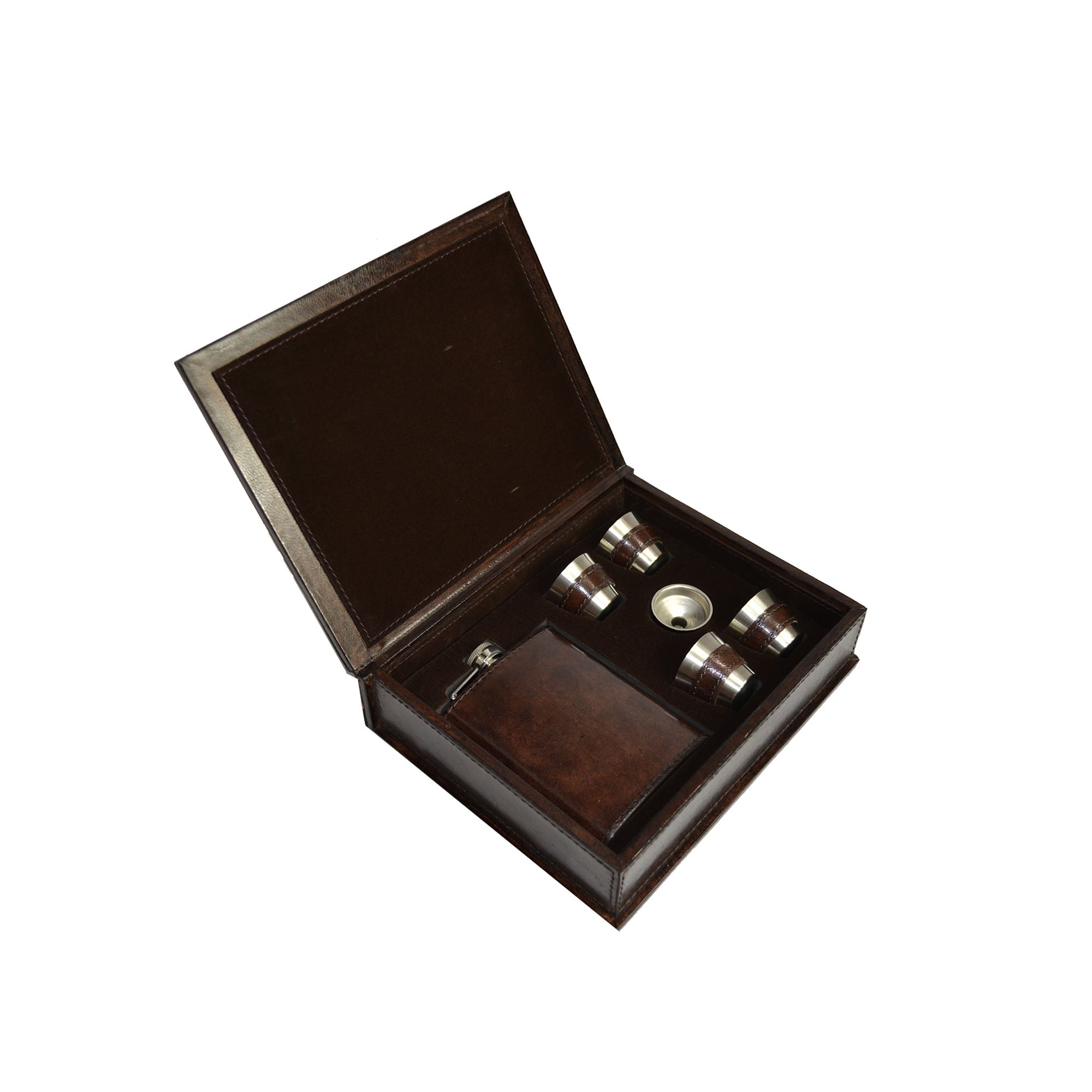 6 Pieces Leather Hip Flask Box Set (Available in 2 Colors)