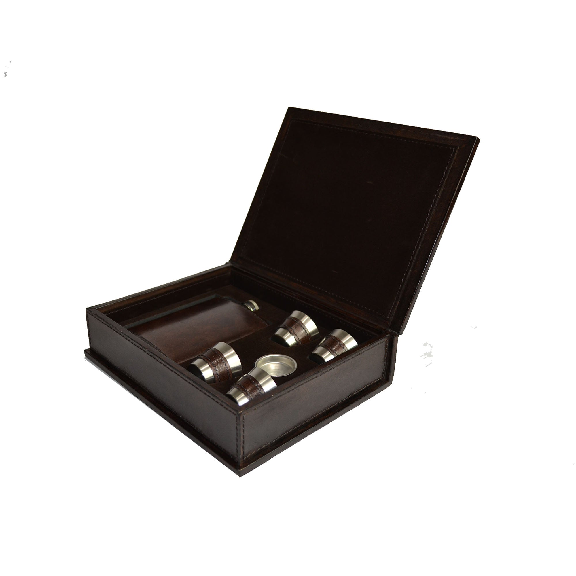 6 Pieces Leather Hip Flask Box Set (Available in 2 Colors)