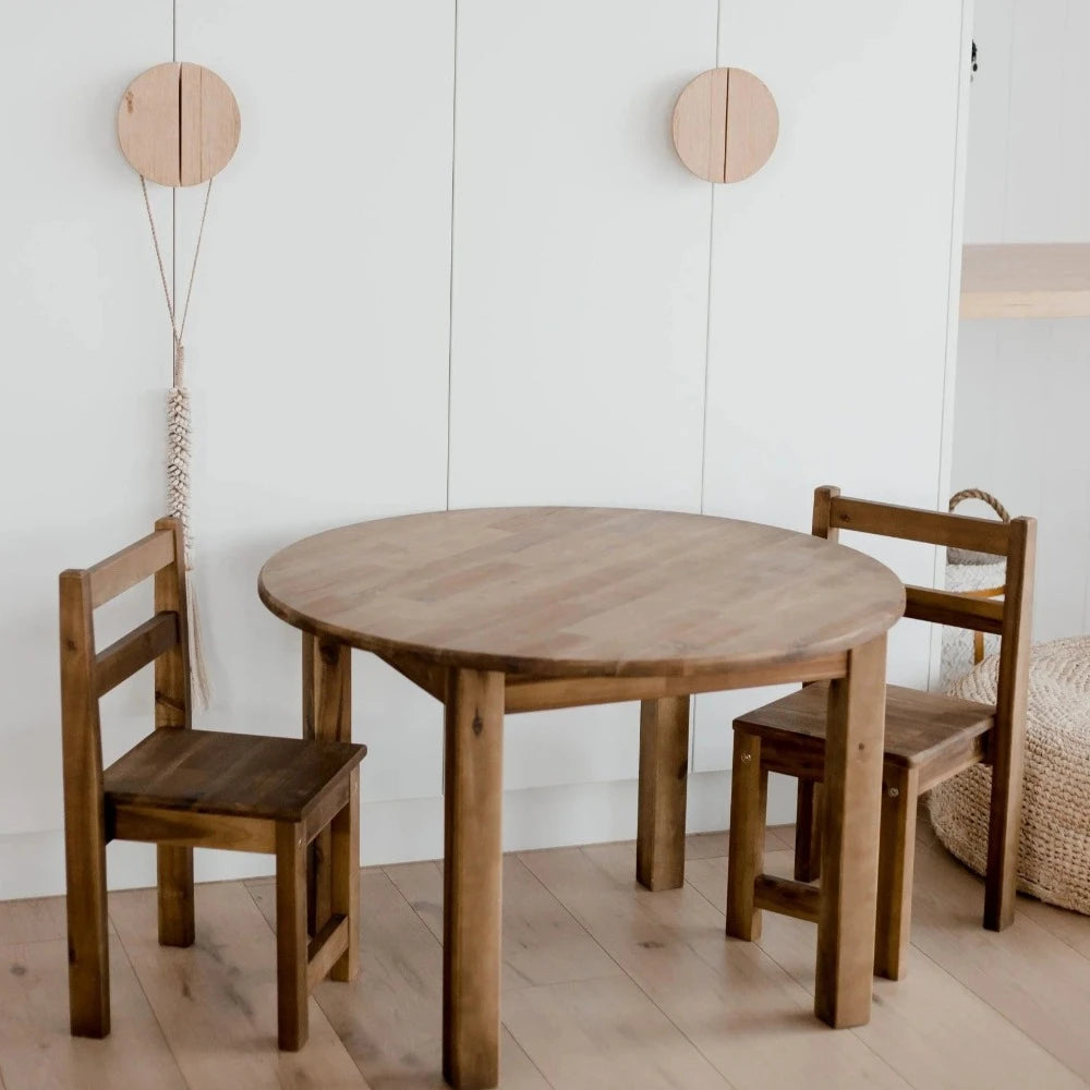 Acacia Wood Medium Round Table with 2 Standard Chairs