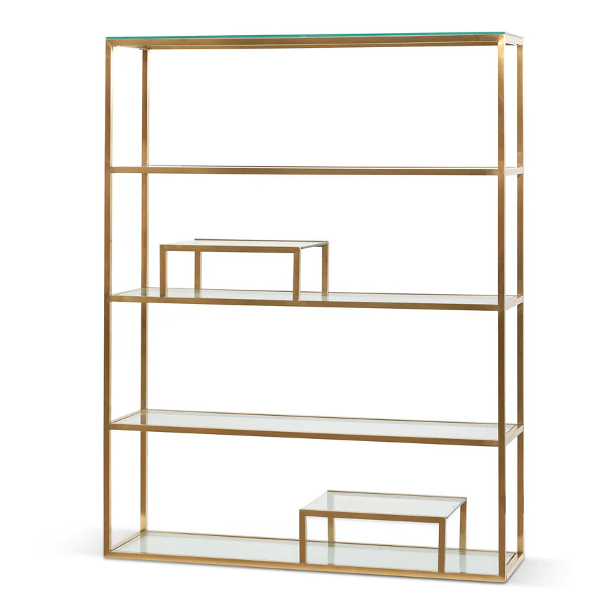 Aesthetic Glass Shelving Unit 140cms - Brushed Gold Frame