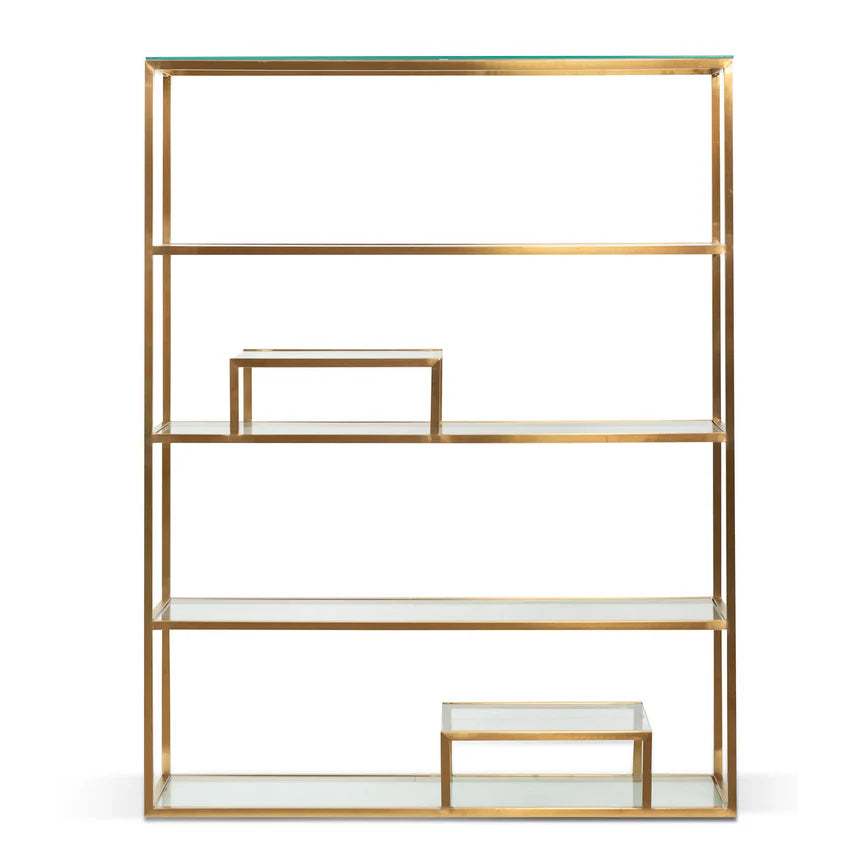 Aesthetic Glass Shelving Unit 140cms - Brushed Gold Frame