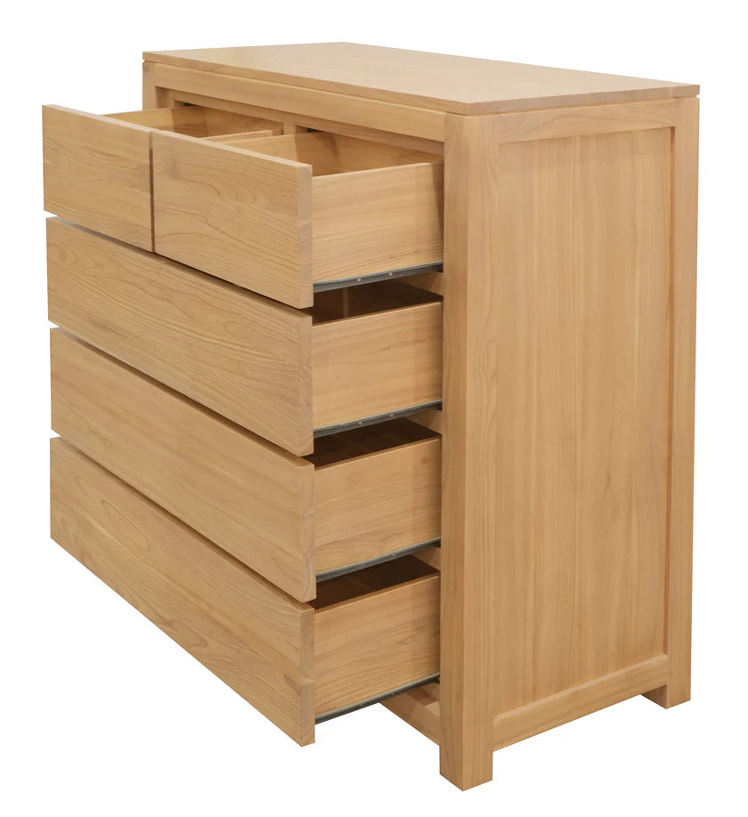 Amsterdam Solid Mindi Timber 5 Drawer Tall Boy - Natural