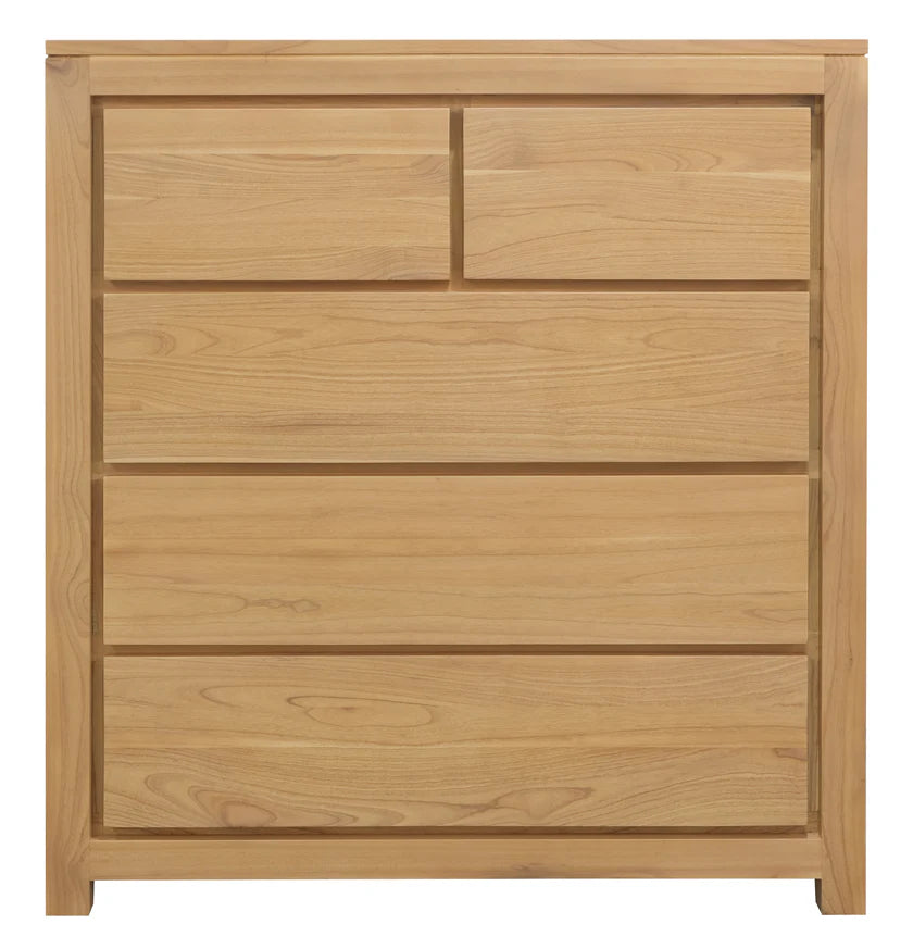 Amsterdam Solid Mindi Timber 5 Drawer Tall Boy - Natural