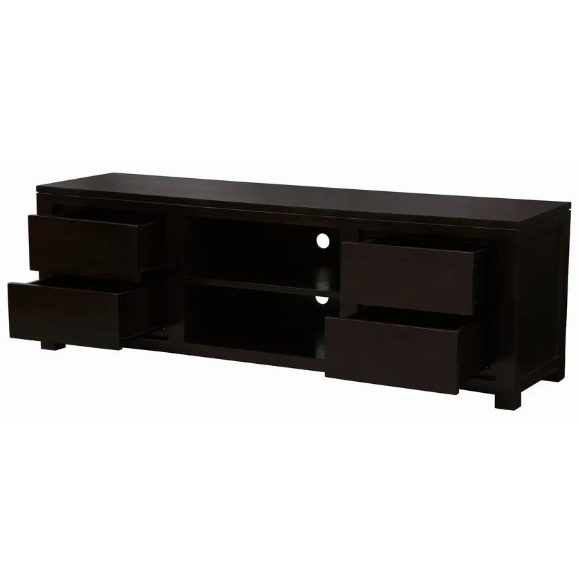 Amsterdam Solid Timber 4-Drawer Entertainment Unit - Chocolate