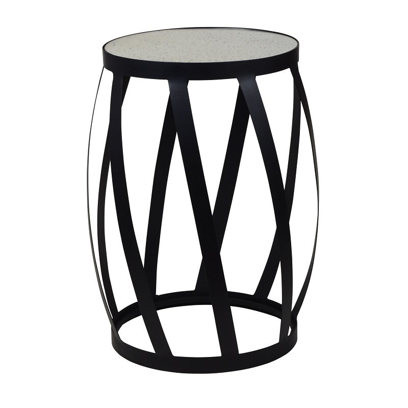 Angled Bar Grille Side Table with Glass Top - Black