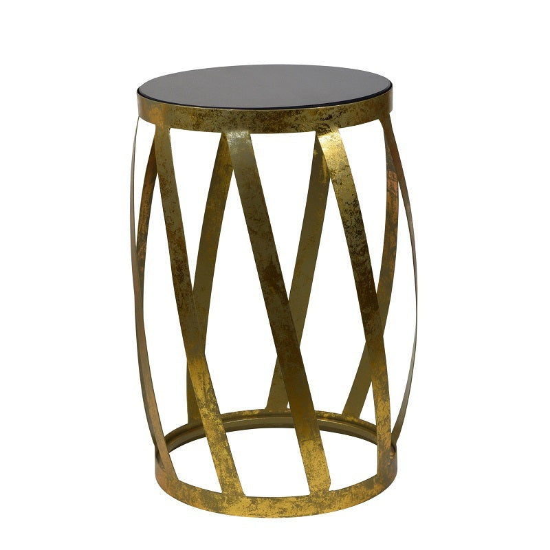 Angled Bar Grille Side Table with Glass Top - Gold