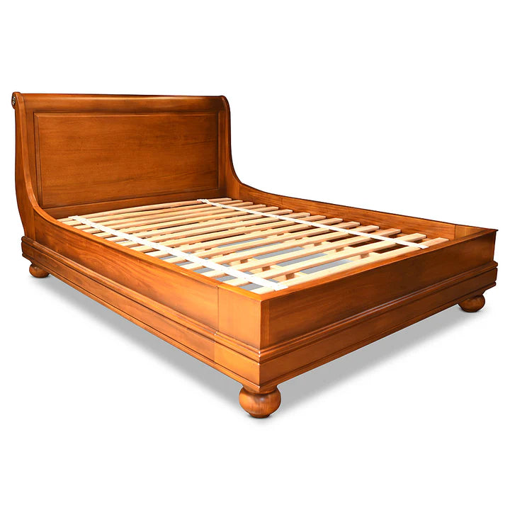 Antique-Inspired Low Footboard King Size Bed - Light Mahogany