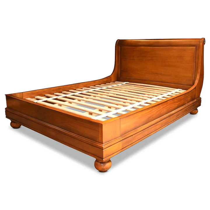 Antique-Inspired Low Footboard King Size Bed - Light Mahogany